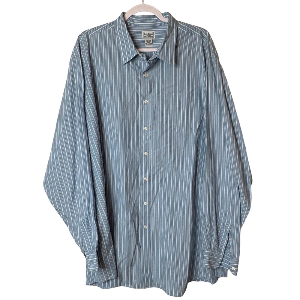LL Bean Mens XXL Tall Blue Striped 100% Cotton Button Down Shirt 0 JGK3